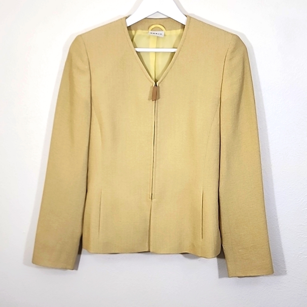 Akris Yellow Partial Wool Zip Up Office Attire Textured Blazer Size 4